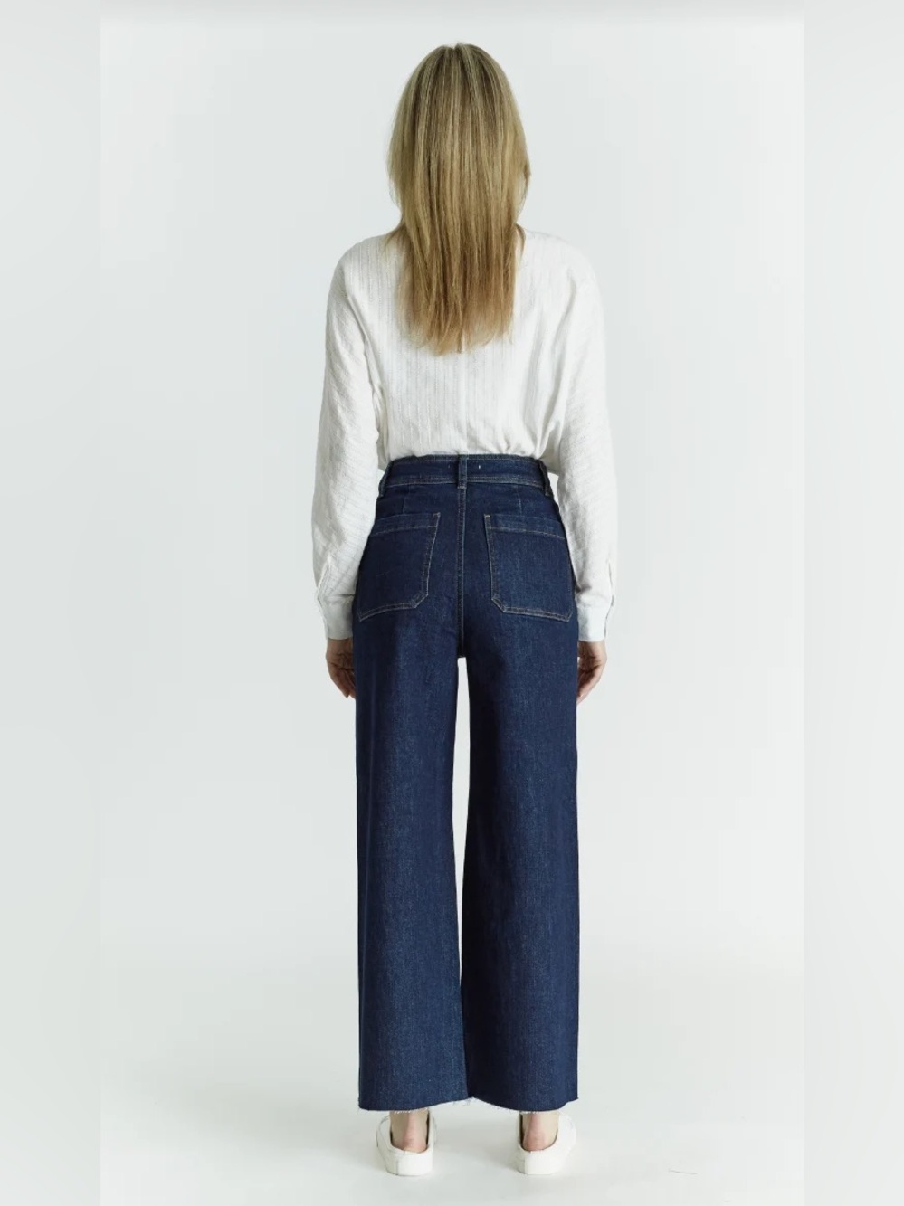 OAT NY High Rise Wide Leg Jeans Dark Blue Raw Hems Size 10/30 - Picture 2 of 15